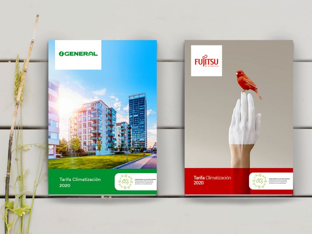 Muestra las dos portadas de los dos catálogos de Fujitsu y General 2020